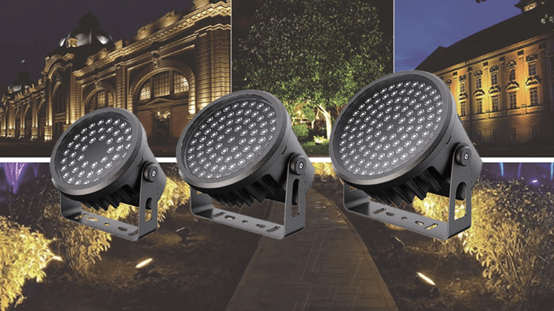 An array of high-quality aluminum LED floodlight housings