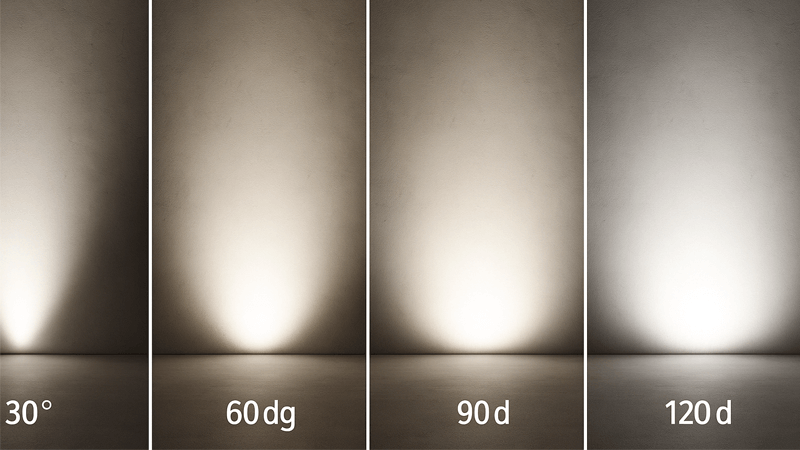 Choosing the right floodlight beam angle A collage of different floodlight beam angles illuminating various surfaces
