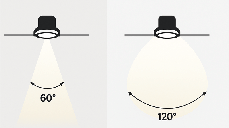 60 vs 120 degree beam angle Side-by-side comparison of a 60-degree beam and a 120-degree beam