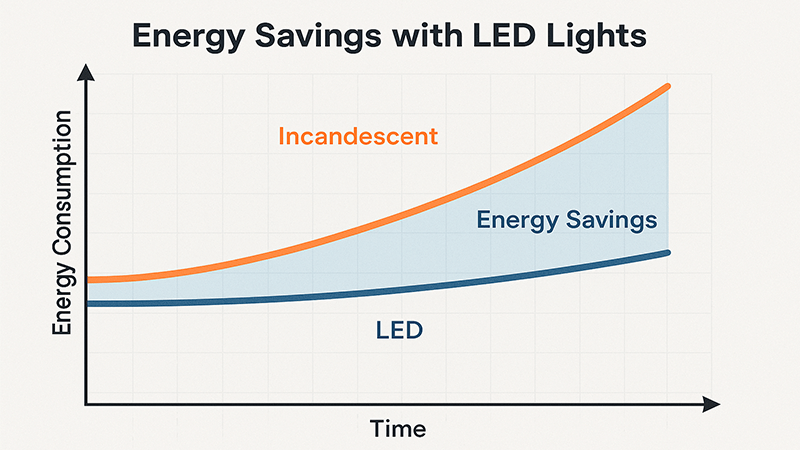 A graph showing energy savings with LED lights