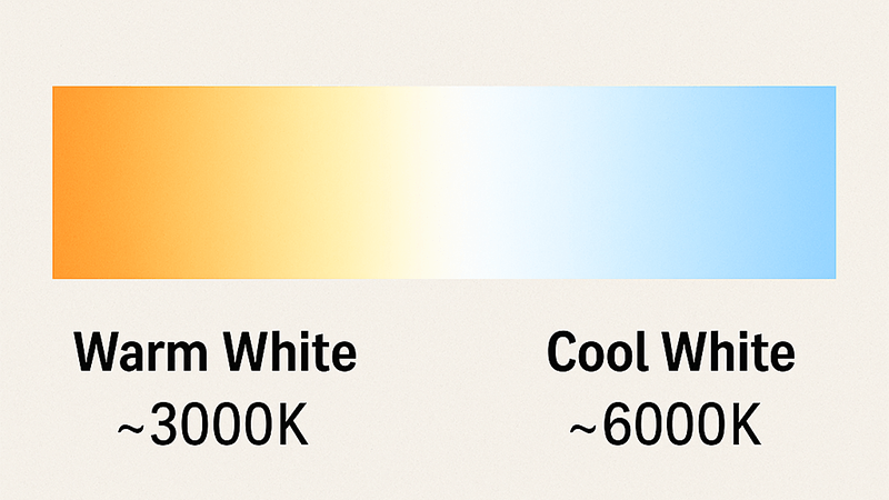 A color temperature chart showing the range from warm white (~3000K) to cool white (~6000K).