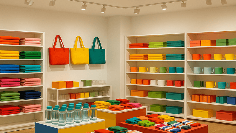 A well-lit retail store with vibrant product displays under high CRI lighting