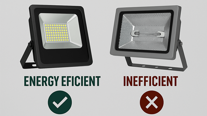 Energy efficient floodlight versus inefficient one