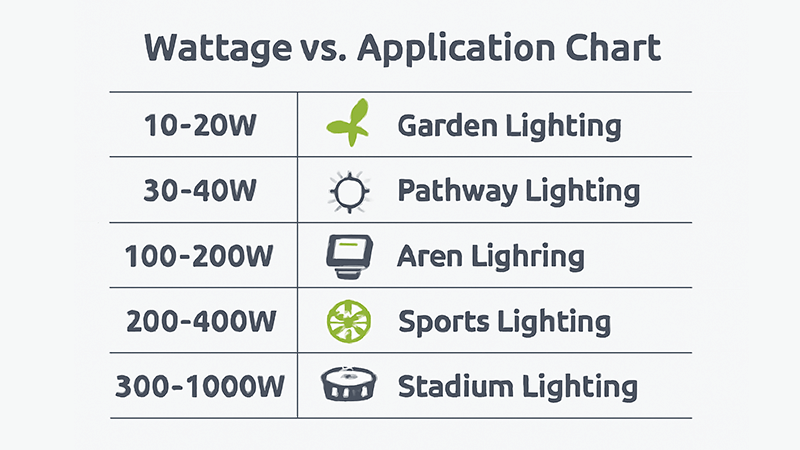 a chart showing different wattages for different applications