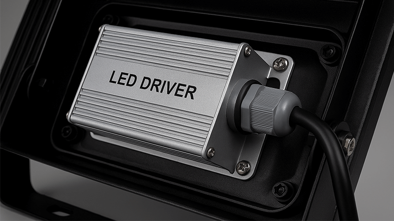 High-Quality LED Driver for Safety Close-up of a high-quality LED driver component inside a floodlight casing