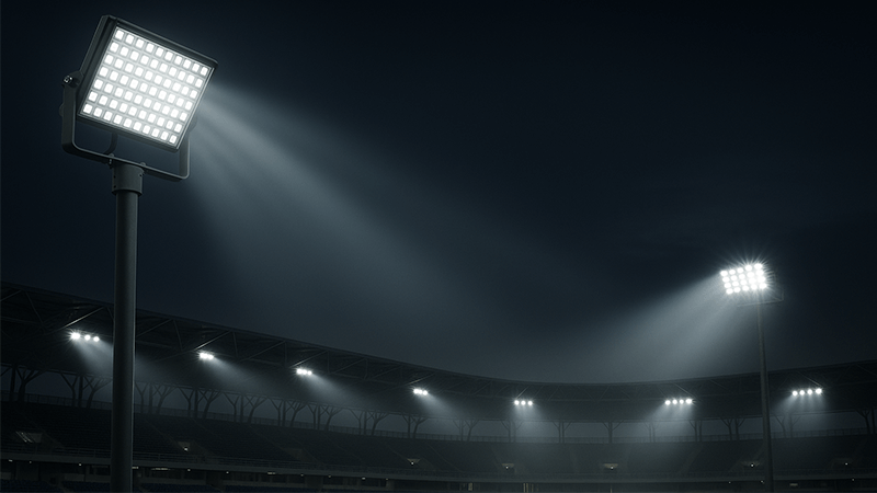High-Performance LED Stadium Floodlight An LED floodlight illuminating a sports stadium at night.