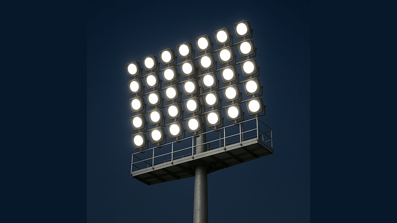 High-Mast LED Floodlights for Sports Stadiums A high mast pole with multiple LED floodlights installed at a stadium
