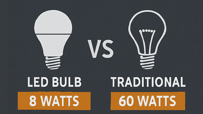 An infographic comparing the energy consumption of an LED bulb versus a traditional bulb