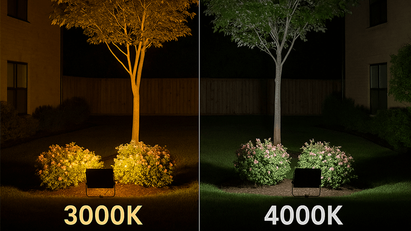 Side-by-side comparison of 3000K and 4000K outdoor lighting