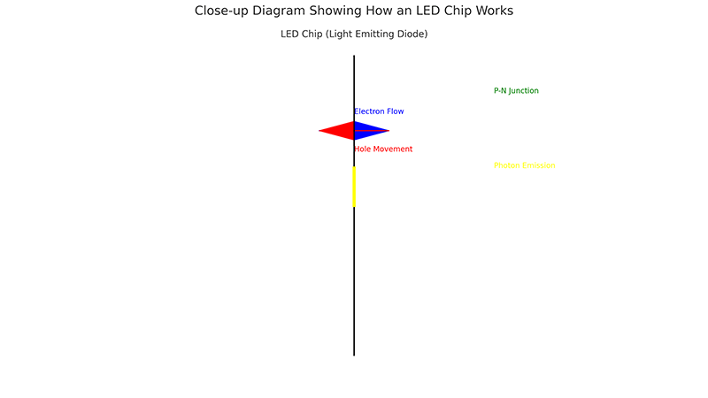 A close-up diagram showing how an LED chip works