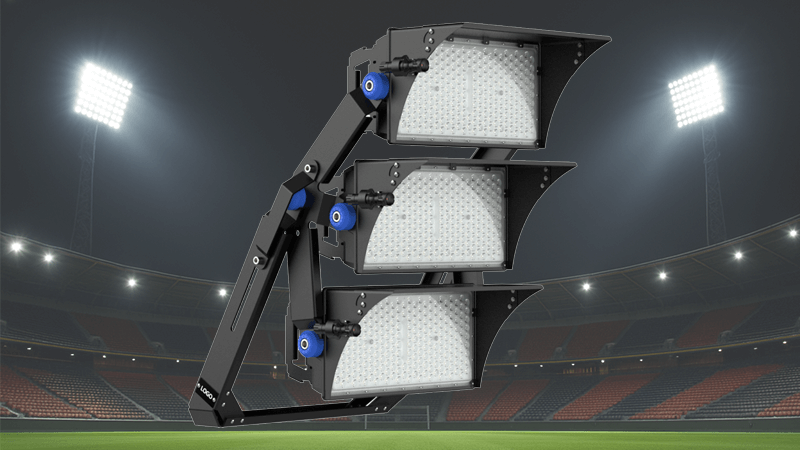 LED floodlights illuminating a sports stadium at night