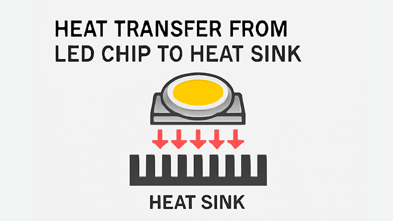 Diagram showing heat transfer from LED chip to heat sink