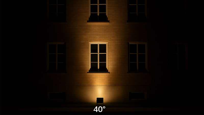 A building facade illuminated with a 40 degree flood light