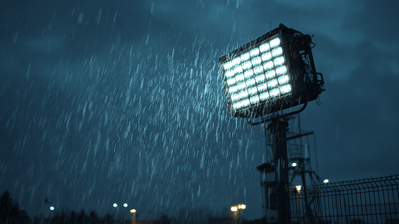 LED floodlight in the rain