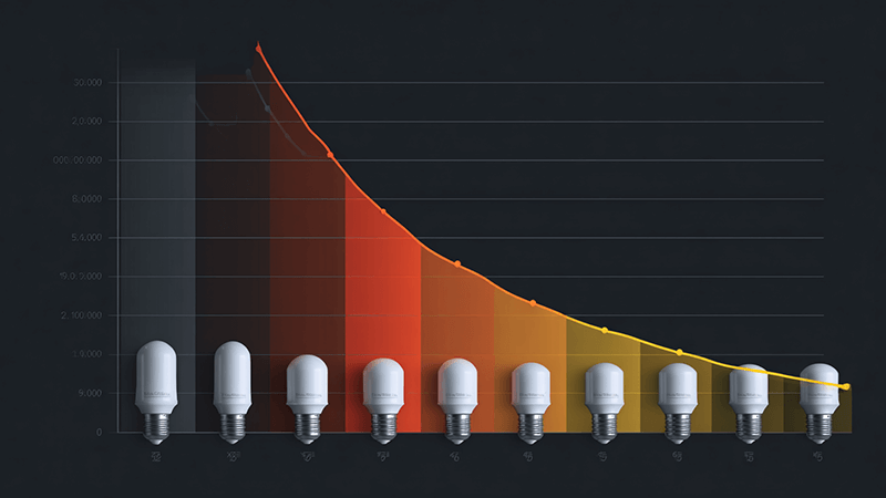 A chart showing LED lifespan degradation