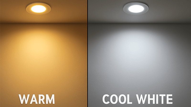 A warm-colored LED light versus a cool-white LED light, showing the difference in color temperature