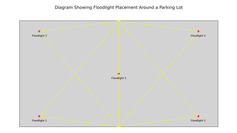 Diagram showing floodlight placement around a parking lot