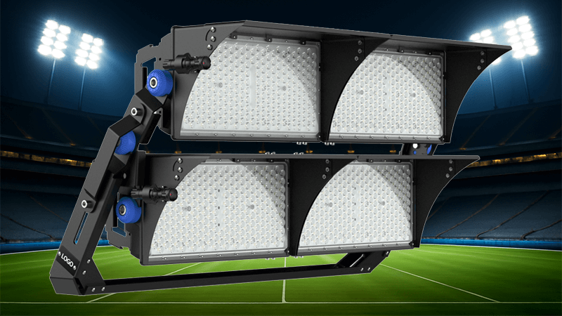 LED floodlights illuminating a professional football stadium