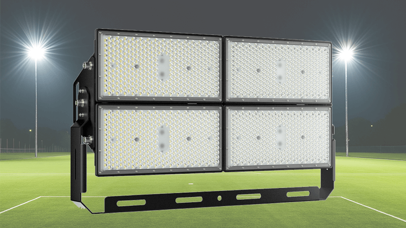 A close-up of a high-power modular LED floodlight