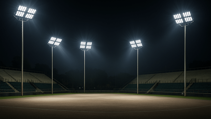 LED floodlights illuminating an outdoor arena