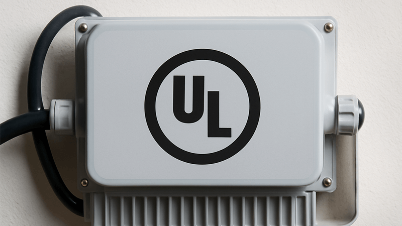 UL logo on an LED floodlight driver