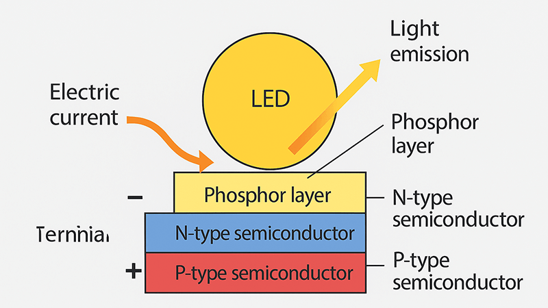Diagram showing how an LED works