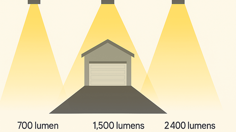 A diagram showing different lumen levels illuminating a driveway area.