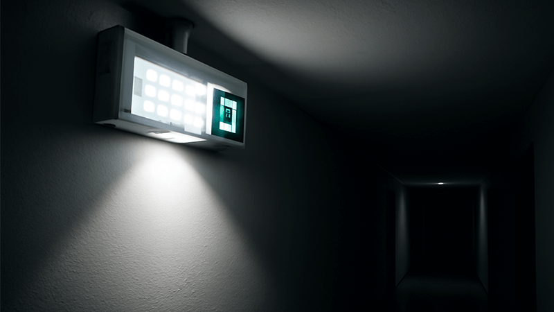 Instant-On Emergency LED Lighting An emergency LED light fixture activated in a dark hallway