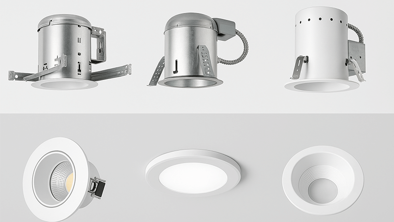 Different types of recessed light housings, cans, and trims