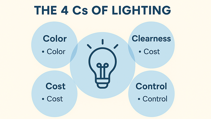 Diagram explaining the 4 C's of lighting