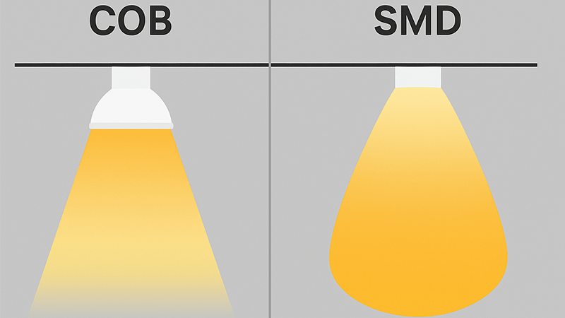 COB vs SMD light beam illustration