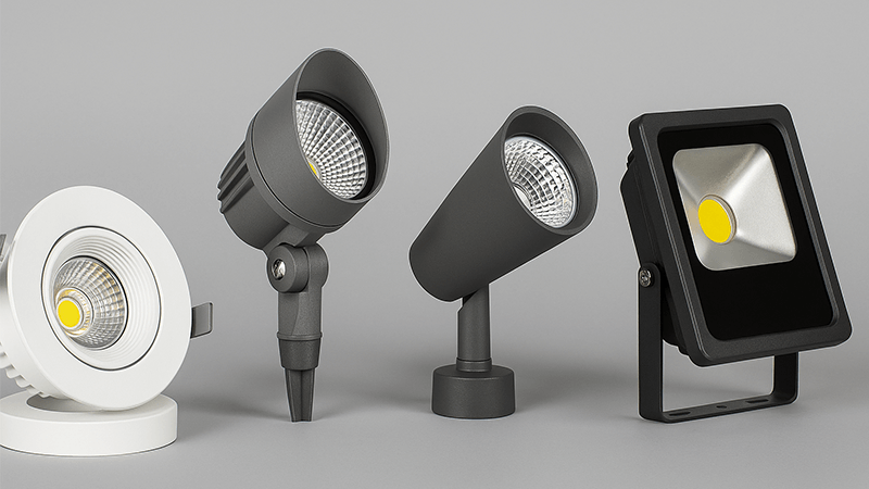 Different types of spotlights, some using COB chips