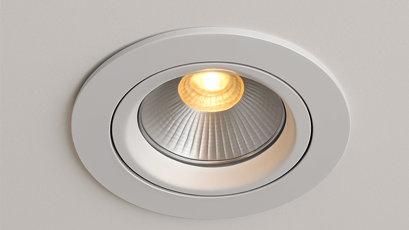 Close-up of a recessed LED ceiling downlight installed