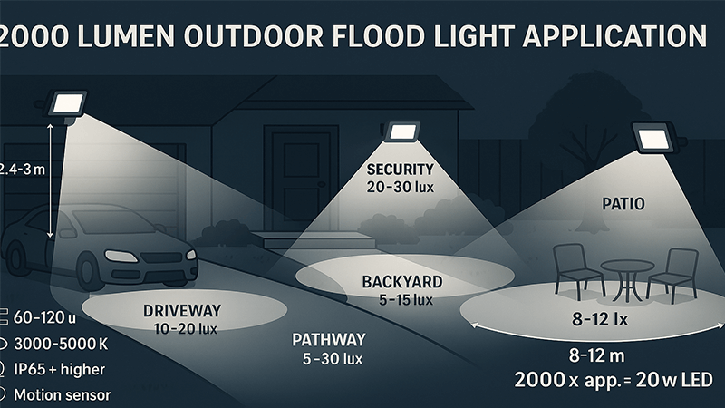 2000 Lumens Outdoor Brightness Example 2000 lumen outdoor flood light application