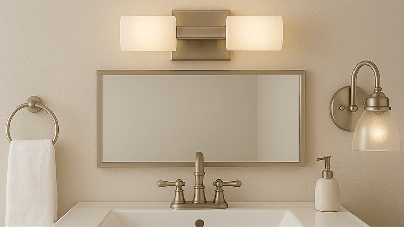 A damp-rated vanity light above a bathroom sink