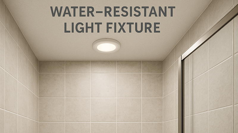 A water-resistant light fixture installed inside a shower enclosure