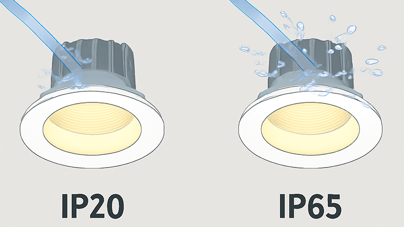 IP20 and IP65 downlight water test
