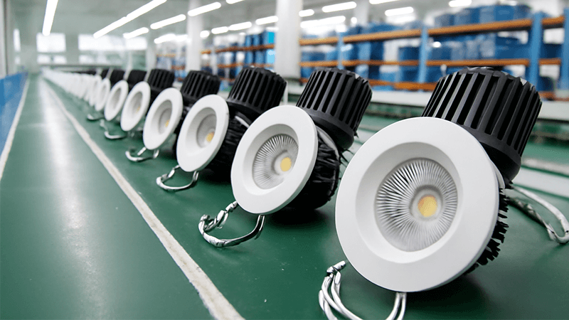 An assembly line in a modern LED lighting factory