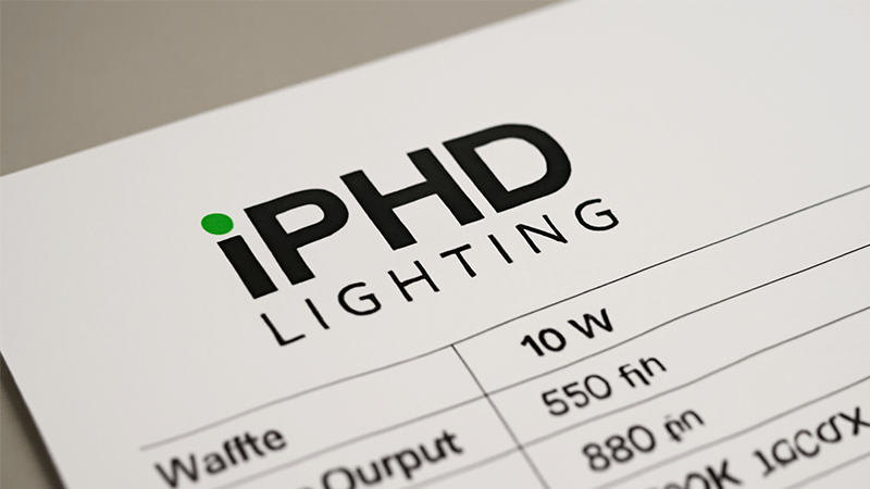 iPHD Lighting logo on a professional product specification sheet