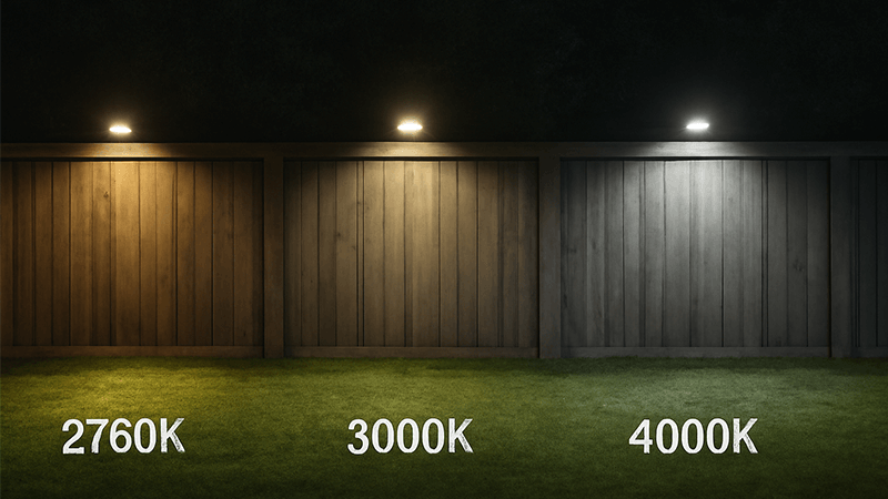 Visual comparison of different Kelvin color temperatures for outdoor lighting