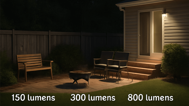 Chart showing recommended lumen levels for various outdoor areas
