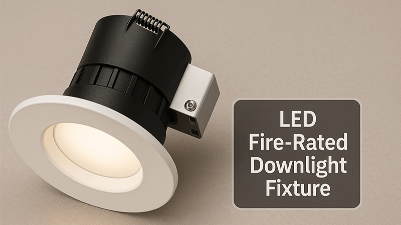 An LED fire-rated downlight fixture