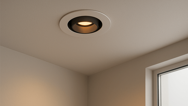 An anti-glare downlight installed in a modern ceiling