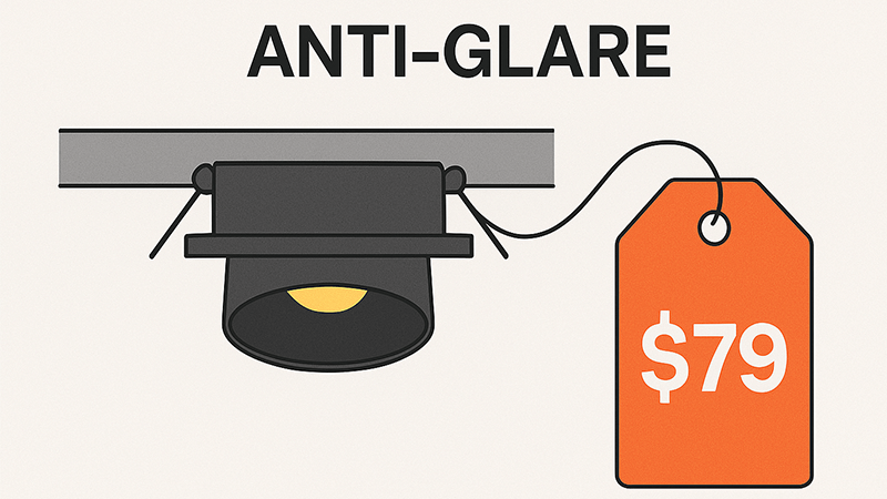 A price tag next to an anti-glare downlight to represent cost