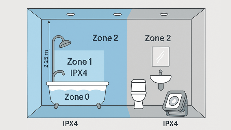 diagram of bathroom lighting zones and IP ratings