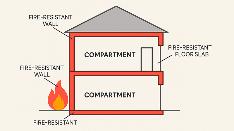a structural diagram showing fire compartmentation in a building