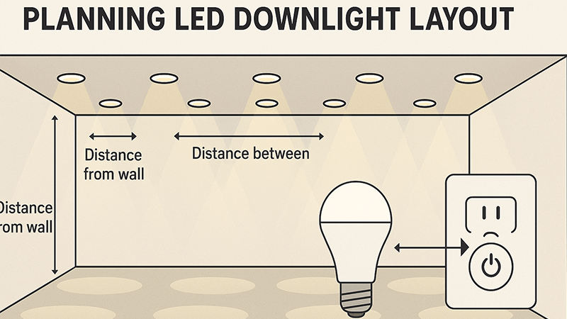 A well-lit modern living room with multiple LED downlights.