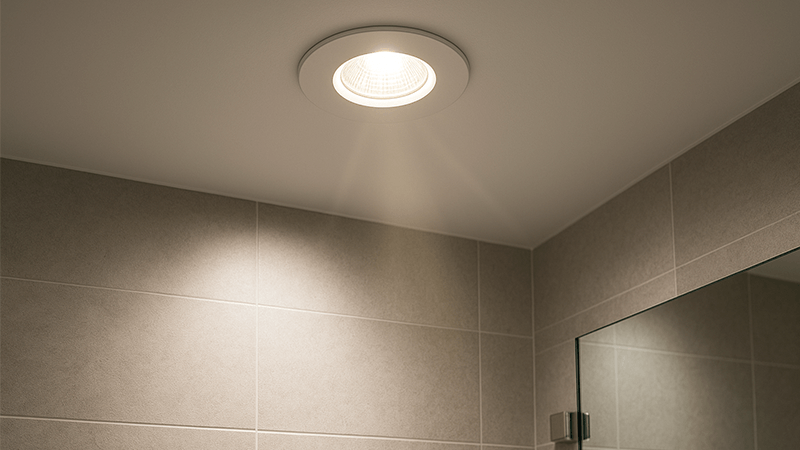 1500 Lumen Bathroom Spotlight A single bright spotlight in a bathroom