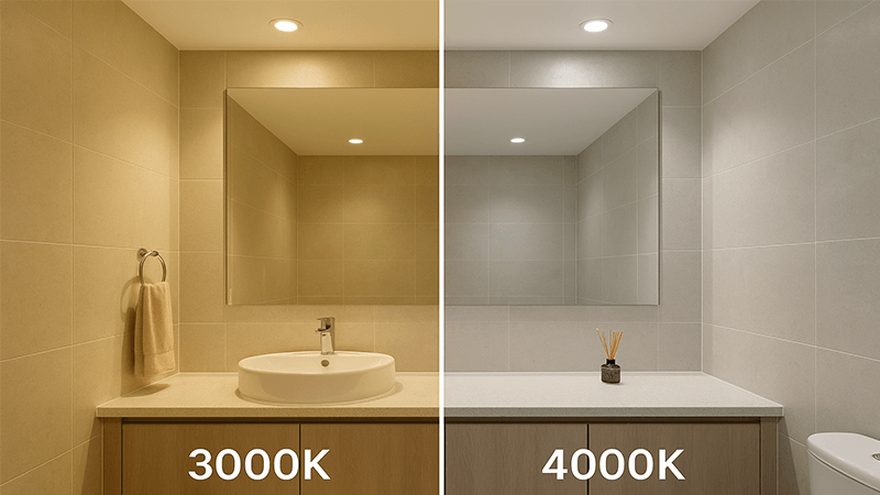 3000K vs 4000K Bathroom Lighting Side-by-side comparison of 3000K and 4000K lighting
