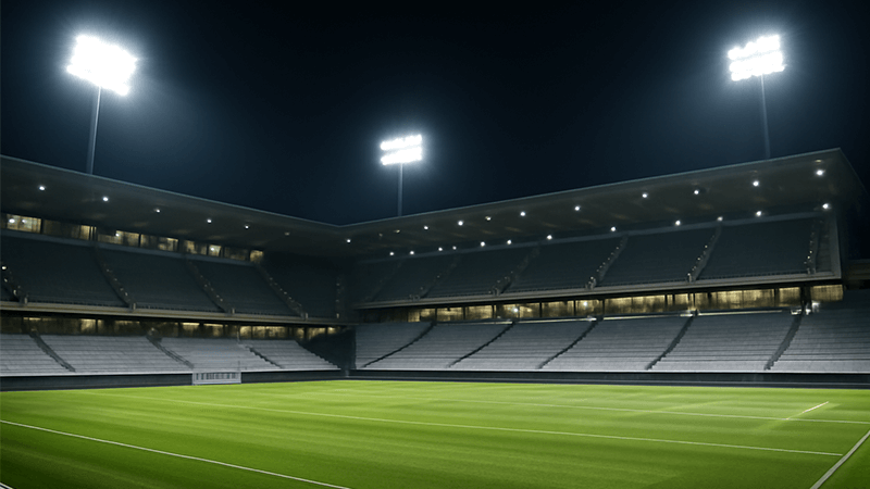 Modern Stadium with LED Lighting A brightly lit modern stadium with LED lights at night